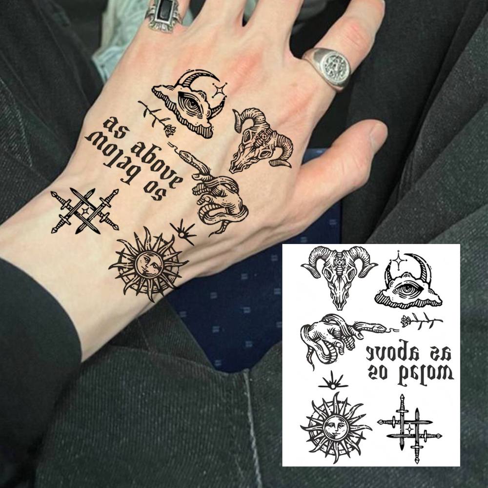 1 Sheet Y2k Temporary Tattoos For Women Men Adults Hands Finger Foot Neck Clavicle Legs Thigh Forearm Shank Arm Body Art Makeup, Semi Permanent Temp Fake Tattoo Stickers Waterproof Long Lasting Realistic Tatoos For Festival Party Accessory