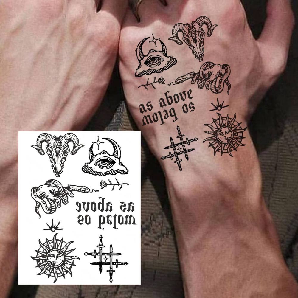 1 Sheet Y2k Temporary Tattoos For Women Men Adults Hands Finger Foot Neck Clavicle Legs Thigh Forearm Shank Arm Body Art Makeup, Semi Permanent Temp Fake Tattoo Stickers Waterproof Long Lasting Realistic Tatoos For Festival Party Accessory