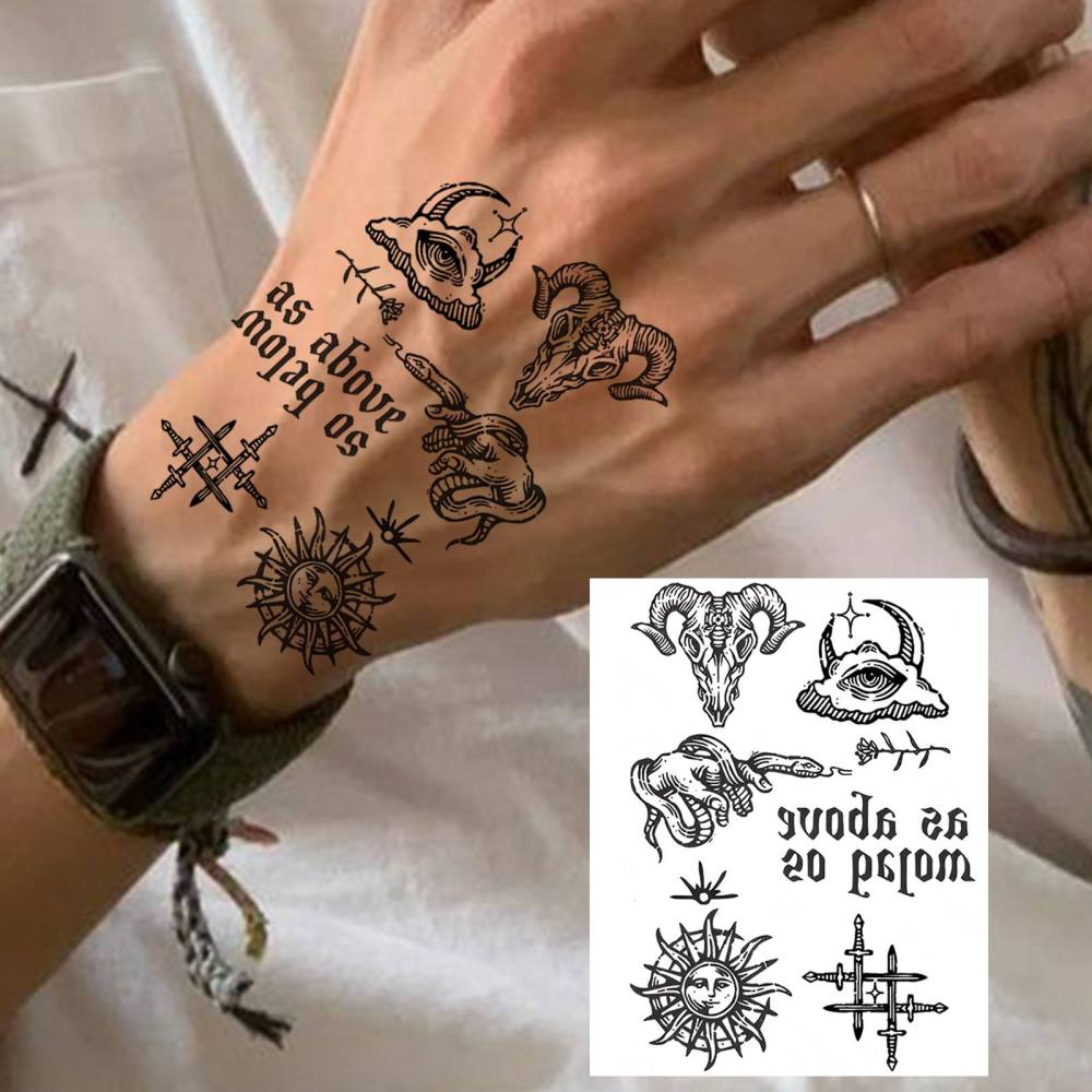 1 Sheet Y2k Temporary Tattoos For Women Men Adults Hands Finger Foot Neck Clavicle Legs Thigh Forearm Shank Arm Body Art Makeup, Semi Permanent Temp Fake Tattoo Stickers Waterproof Long Lasting Realistic Tatoos For Festival Party Accessory