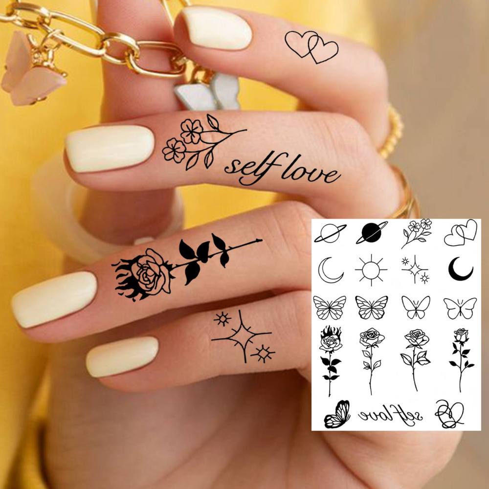 1 Sheet Y2k Temporary Tattoos For Women Men Adults Hands Finger Foot Neck Clavicle Legs Thigh Forearm Shank Arm Body Art Makeup, Semi Permanent Temp Fake Tattoo Stickers Waterproof Long Lasting Realistic Tatoos For Festival Party Accessory