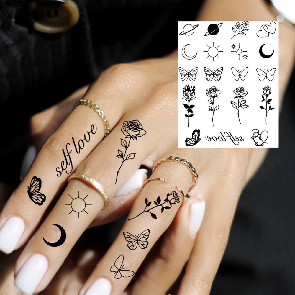 1 Sheet Y2k Temporary Tattoos For Women Men Adults Hands Finger Foot Neck Clavicle Legs Thigh Forearm Shank Arm Body Art Makeup, Semi Permanent Temp Fake Tattoo Stickers Waterproof Long Lasting Realistic Tatoos For Festival Party Accessory