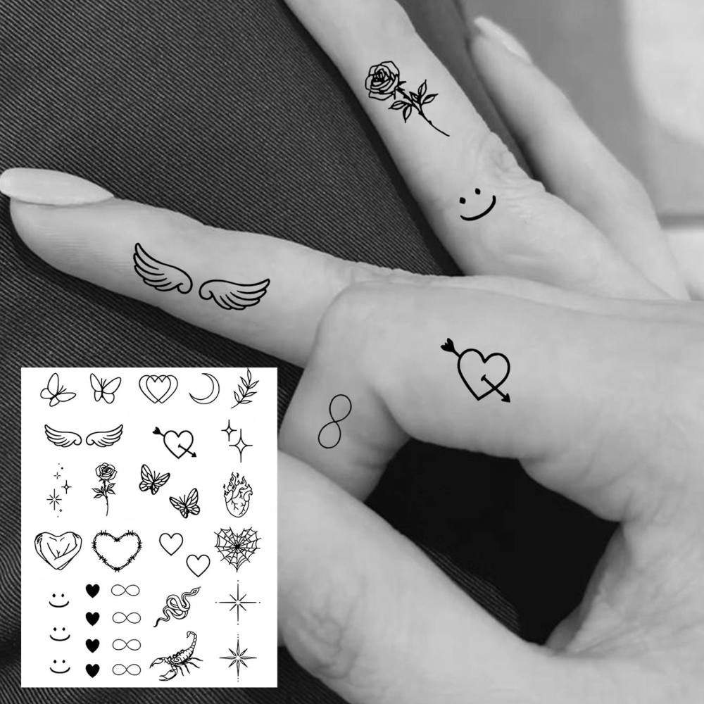 1 Sheet Y2k Heart Temporary Tattoos For Women Men Adults Hands Finger Foot Neck Clavicle Legs Thigh Forearm Shank Arm Body Art Makeup, Semi Permanent Temp Fake Tattoo Stickers Waterproof Long Lasting Realistic Tatoos For Festival Party Accessory