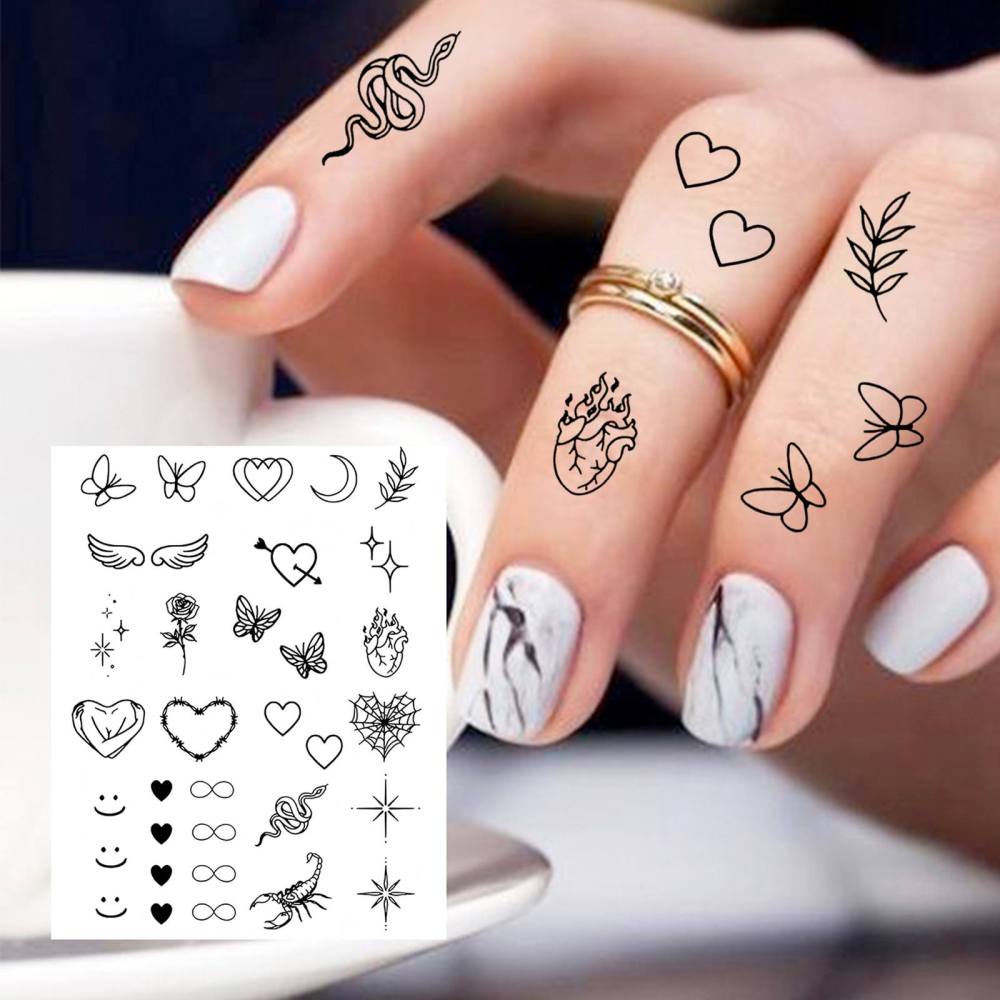 1 Sheet Y2k Heart Temporary Tattoos For Women Men Adults Hands Finger Foot Neck Clavicle Legs Thigh Forearm Shank Arm Body Art Makeup, Semi Permanent Temp Fake Tattoo Stickers Waterproof Long Lasting Realistic Tatoos For Festival Party Accessory