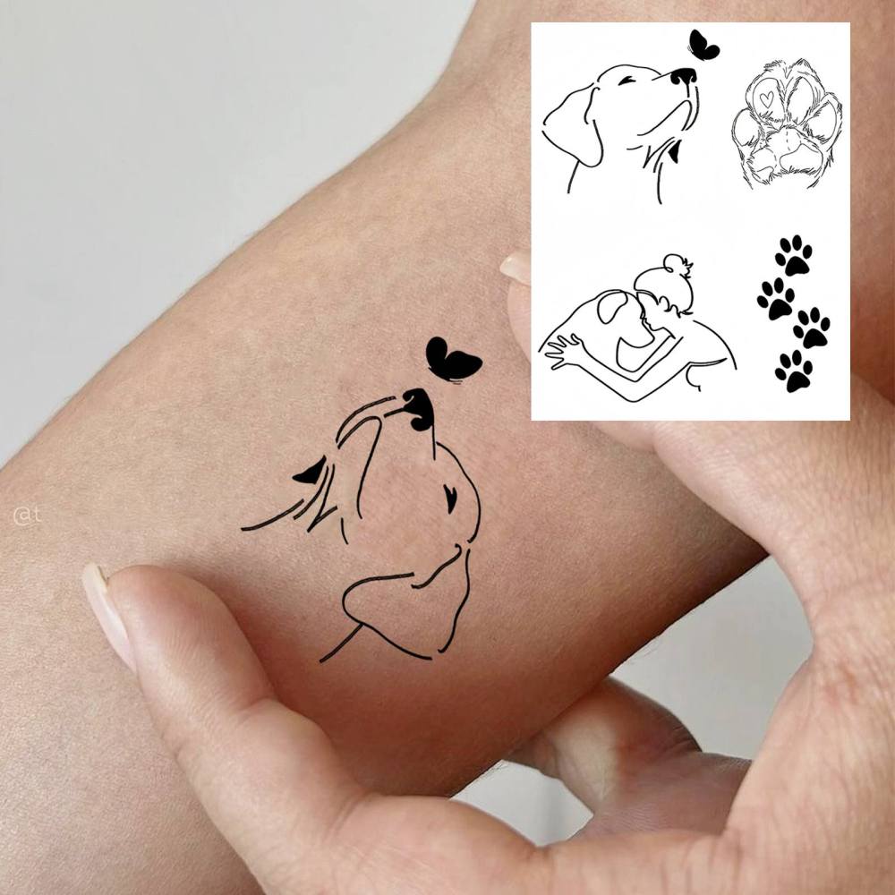 1 Sheet Y2k Abstract Dog Temporary Tattoos For Women Men Adults Hands Finger Foot Neck Clavicle Legs Thigh Forearm Shank Arm Body Art Makeup, Semi Permanent Temp Fake Tattoo Stickers Waterproof Long Lasting Realistic Tatoos For Festival Party Accessory