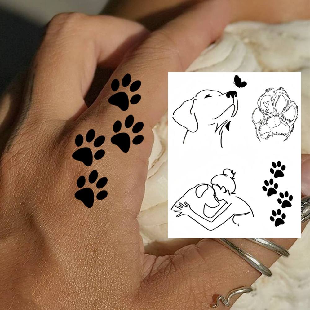 1 Sheet Y2k Abstract Dog Temporary Tattoos For Women Men Adults Hands Finger Foot Neck Clavicle Legs Thigh Forearm Shank Arm Body Art Makeup, Semi Permanent Temp Fake Tattoo Stickers Waterproof Long Lasting Realistic Tatoos For Festival Party Accessory
