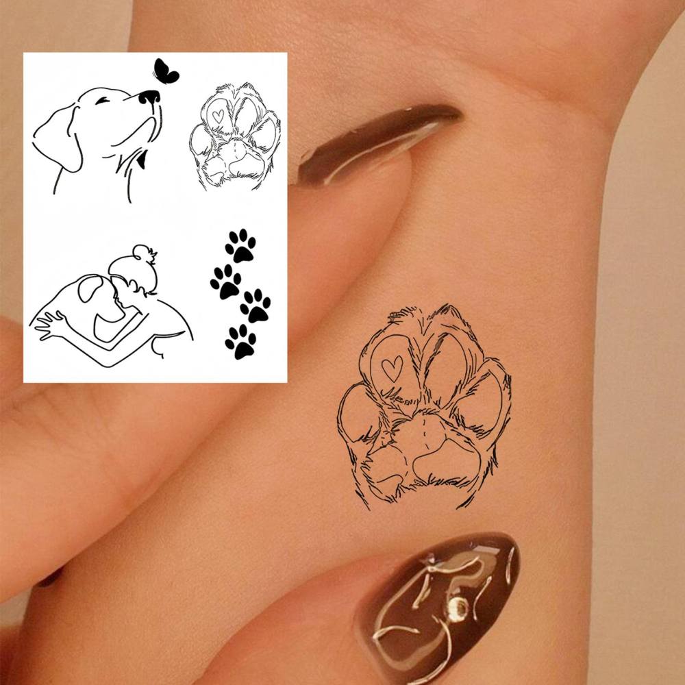 1 Sheet Y2k Abstract Dog Temporary Tattoos For Women Men Adults Hands Finger Foot Neck Clavicle Legs Thigh Forearm Shank Arm Body Art Makeup, Semi Permanent Temp Fake Tattoo Stickers Waterproof Long Lasting Realistic Tatoos For Festival Party Accessory