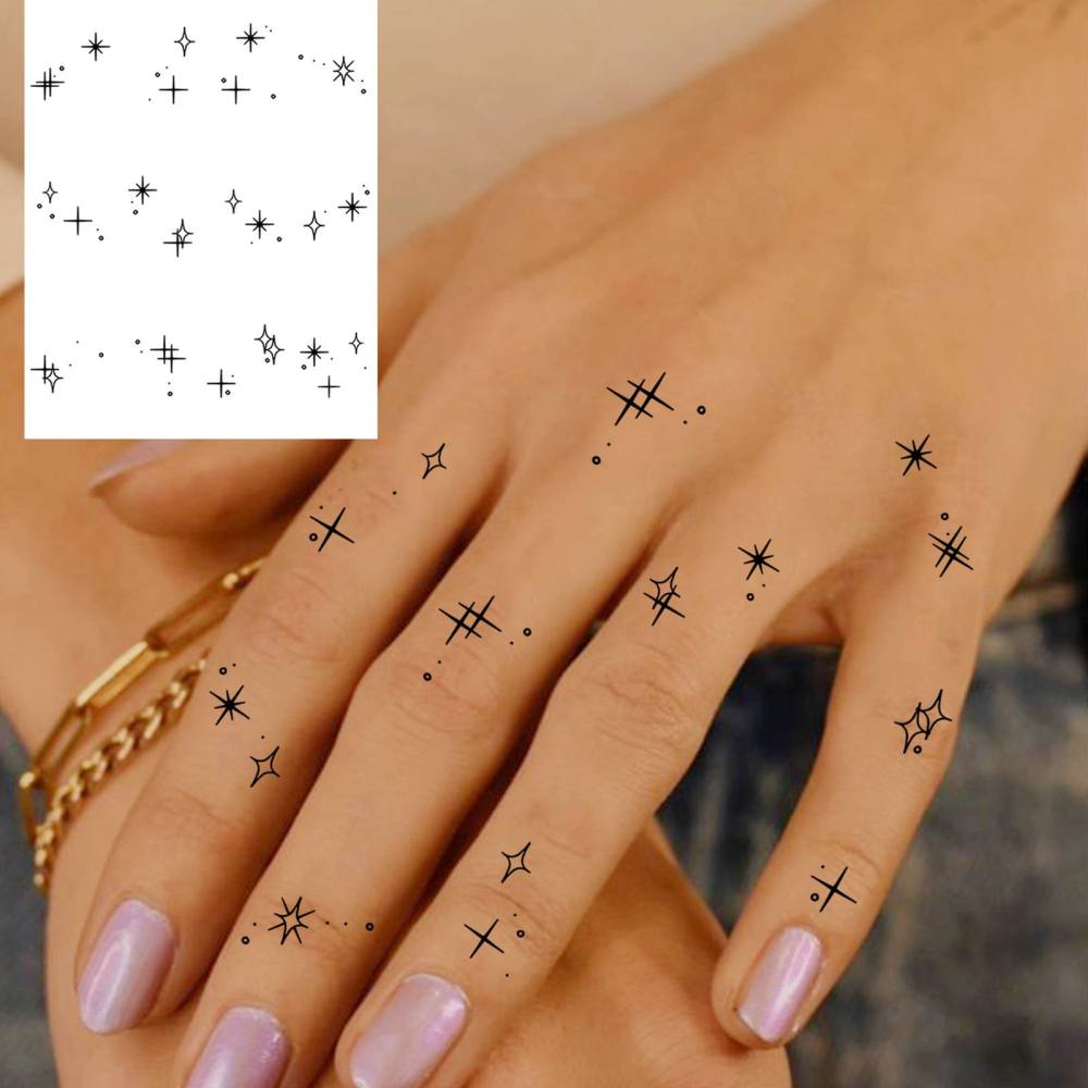 1 Sheet Y2k Star Temporary Tattoos For Women Men Adults Hands Finger Foot Neck Clavicle Legs Thigh Forearm Shank Arm Body Art Makeup, Semi Permanent Temp Fake Tattoo Stickers Waterproof Long Lasting Realistic Tatoos For Festival Party Accessory