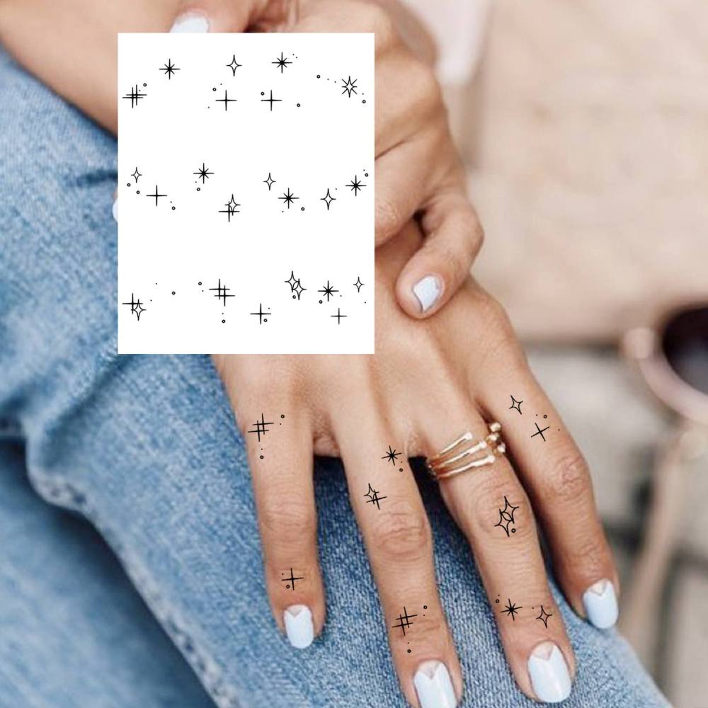 1 Sheet Y2k Star Temporary Tattoos For Women Men Adults Hands Finger Foot Neck Clavicle Legs Thigh Forearm Shank Arm Body Art Makeup, Semi Permanent Temp Fake Tattoo Stickers Waterproof Long Lasting Realistic Tatoos For Festival Party Accessory