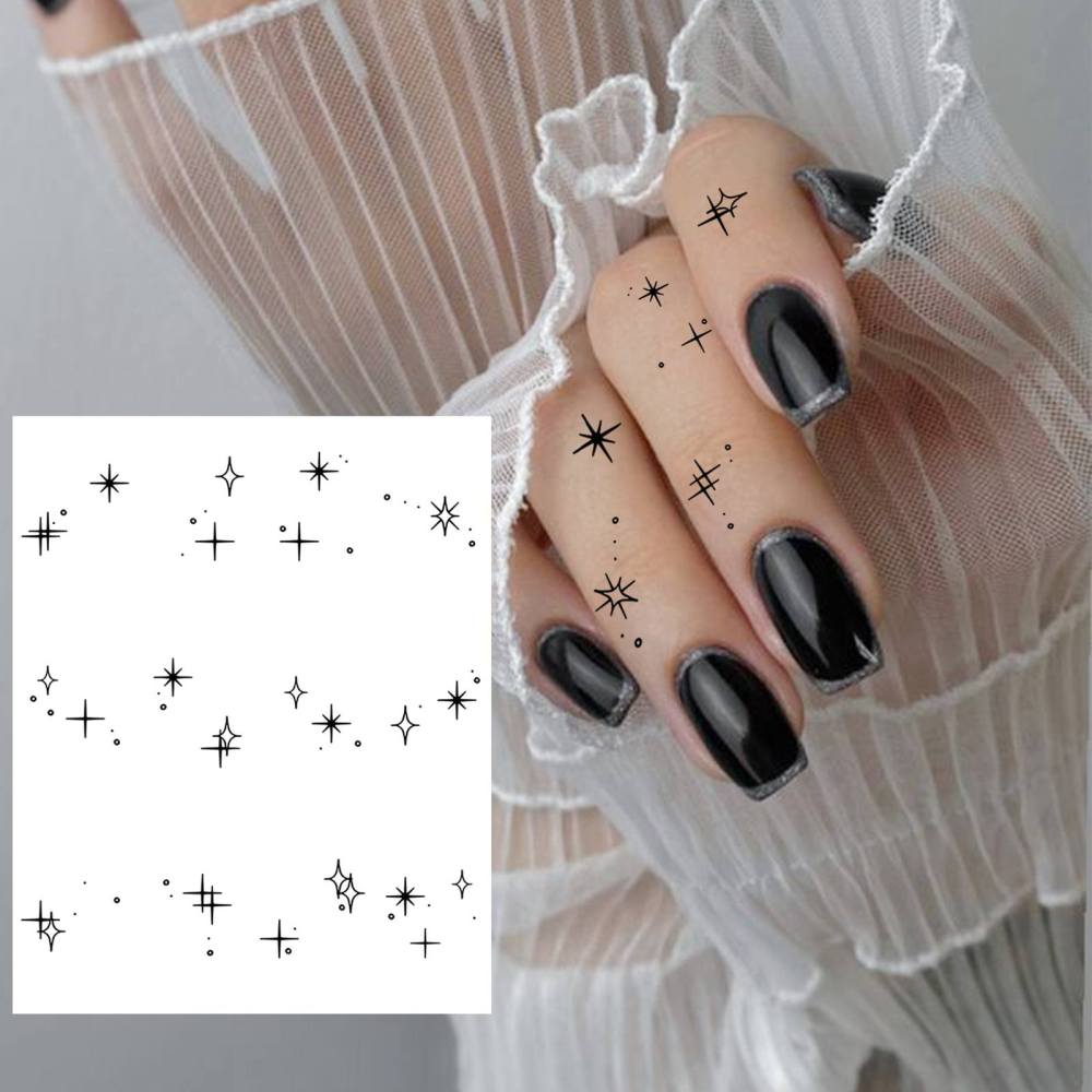 1 Sheet Y2k Star Temporary Tattoos For Women Men Adults Hands Finger Foot Neck Clavicle Legs Thigh Forearm Shank Arm Body Art Makeup, Semi Permanent Temp Fake Tattoo Stickers Waterproof Long Lasting Realistic Tatoos For Festival Party Accessory