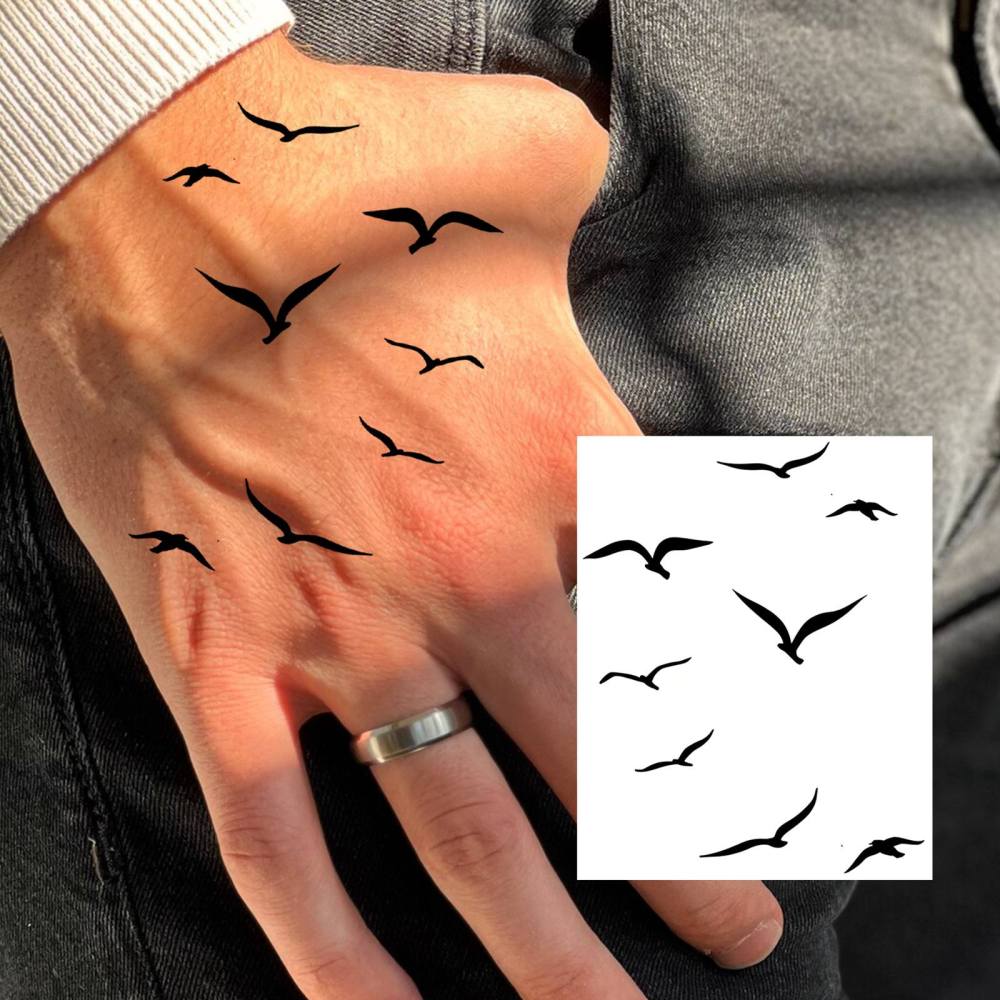 1 Sheet Y2k Birds Temporary Tattoos For Women Men Adults Hands Finger Foot Neck Clavicle Legs Thigh Forearm Shank Arm Body Art Makeup, Semi Permanent Temp Fake Tattoo Stickers Waterproof Long Lasting Realistic Tatoos For Festival Party Accessory