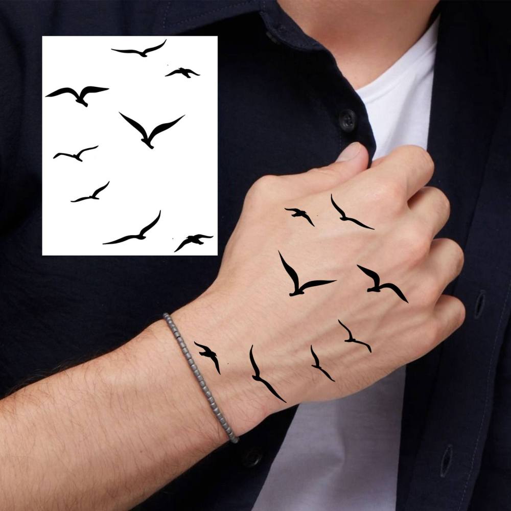 1 Sheet Y2k Birds Temporary Tattoos For Women Men Adults Hands Finger Foot Neck Clavicle Legs Thigh Forearm Shank Arm Body Art Makeup, Semi Permanent Temp Fake Tattoo Stickers Waterproof Long Lasting Realistic Tatoos For Festival Party Accessory
