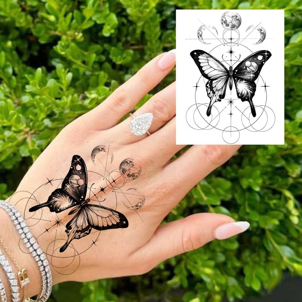 1 Sheet Y2k Butterfly Temporary Tattoos For Women Men Adults Hands Finger Foot Neck Clavicle Legs Thigh Forearm Shank Arm Body Art Makeup, Semi Permanent Temp Fake Tattoo Stickers Waterproof Long Lasting Realistic Tatoos For Festival Party Accessory