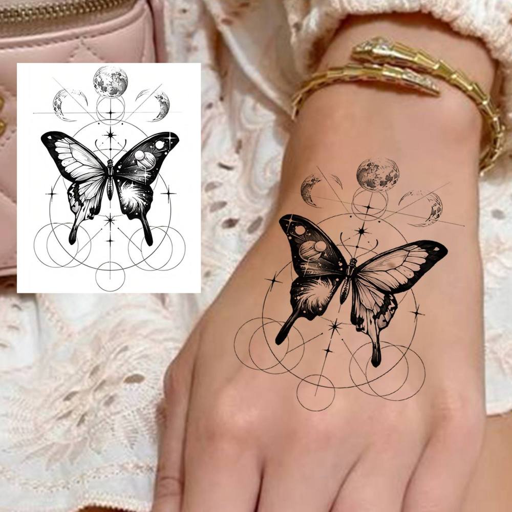 1 Sheet Y2k Butterfly Temporary Tattoos For Women Men Adults Hands Finger Foot Neck Clavicle Legs Thigh Forearm Shank Arm Body Art Makeup, Semi Permanent Temp Fake Tattoo Stickers Waterproof Long Lasting Realistic Tatoos For Festival Party Accessory