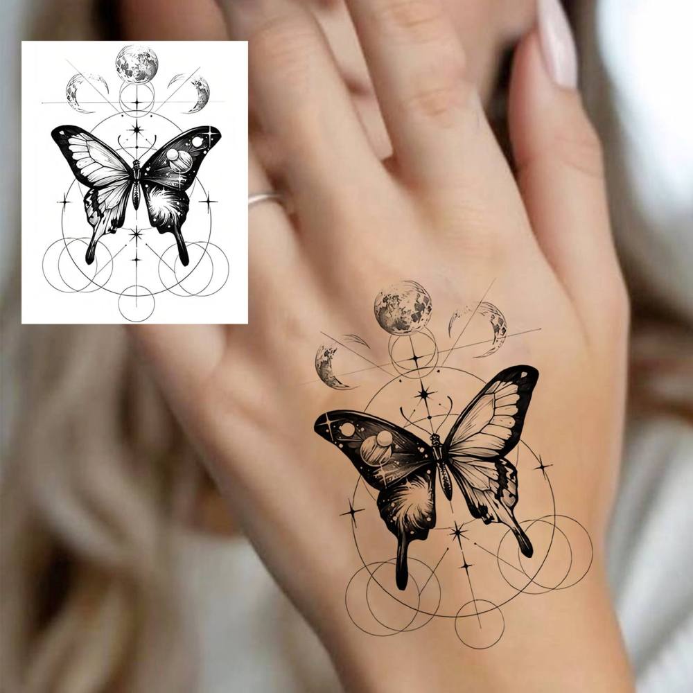 1 Sheet Y2k Butterfly Temporary Tattoos For Women Men Adults Hands Finger Foot Neck Clavicle Legs Thigh Forearm Shank Arm Body Art Makeup, Semi Permanent Temp Fake Tattoo Stickers Waterproof Long Lasting Realistic Tatoos For Festival Party Accessory