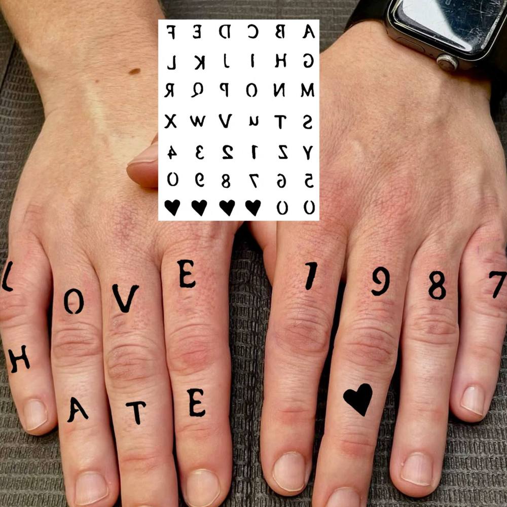 1 Sheet Y2k Letter Temporary Tattoos For Women Men Adults Hands Finger Foot Neck Clavicle Legs Thigh Forearm Shank Arm Body Art Makeup, Semi Permanent Temp Fake Tattoo Stickers Waterproof Long Lasting Realistic Tatoos For Festival Party Accessory