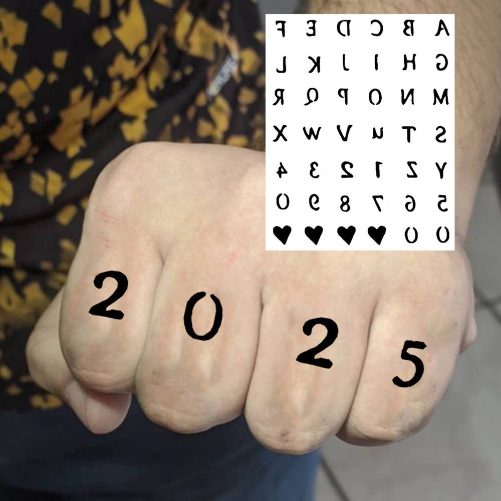1 Sheet Y2k Letter Temporary Tattoos For Women Men Adults Hands Finger Foot Neck Clavicle Legs Thigh Forearm Shank Arm Body Art Makeup, Semi Permanent Temp Fake Tattoo Stickers Waterproof Long Lasting Realistic Tatoos For Festival Party Accessory