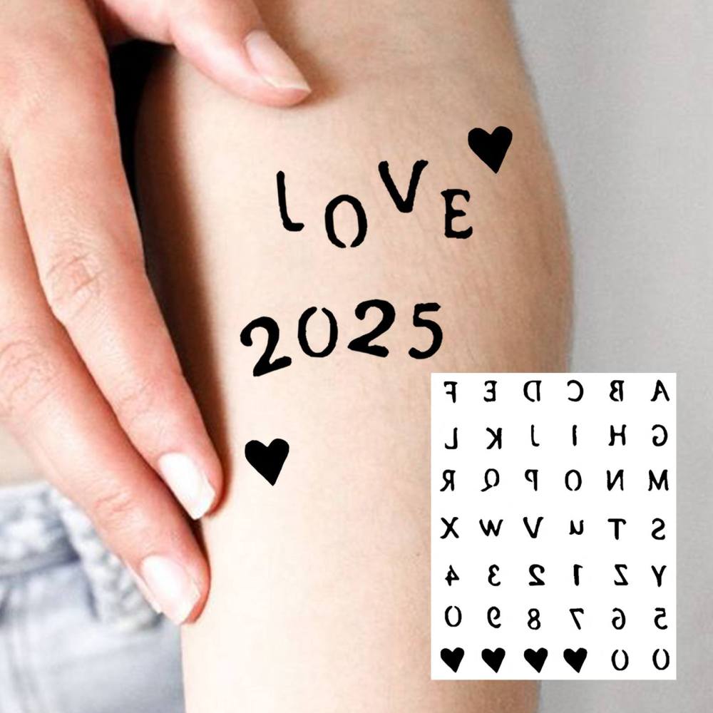 1 Sheet Y2k Letter Temporary Tattoos For Women Men Adults Hands Finger Foot Neck Clavicle Legs Thigh Forearm Shank Arm Body Art Makeup, Semi Permanent Temp Fake Tattoo Stickers Waterproof Long Lasting Realistic Tatoos For Festival Party Accessory