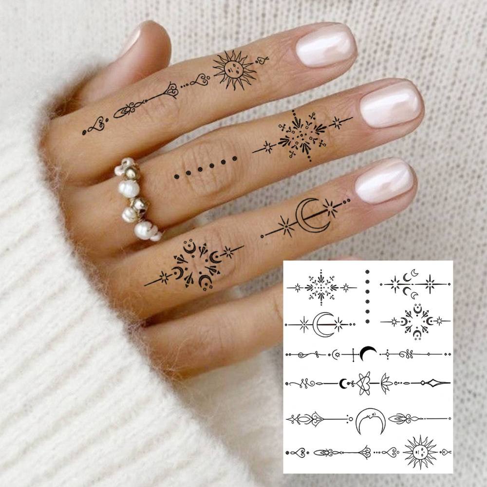 1 Sheet Y2k Moon Temporary Tattoos For Women Men Adults Hands Finger Foot Neck Clavicle Legs Thigh Forearm Shank Arm Body Art Makeup, Semi Permanent Temp Fake Tattoo Stickers Waterproof Long Lasting Realistic Tatoos For Festival Party Accessory