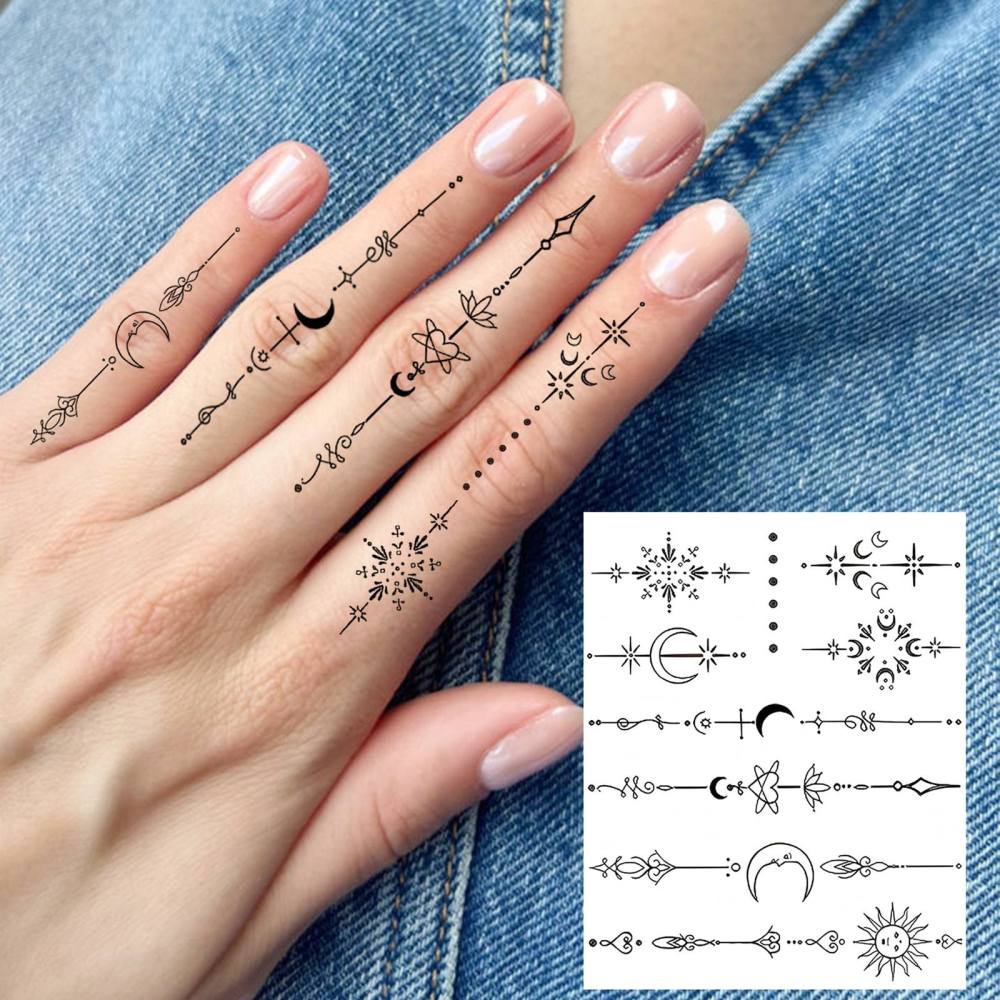 1 Sheet Y2k Moon Temporary Tattoos For Women Men Adults Hands Finger Foot Neck Clavicle Legs Thigh Forearm Shank Arm Body Art Makeup, Semi Permanent Temp Fake Tattoo Stickers Waterproof Long Lasting Realistic Tatoos For Festival Party Accessory