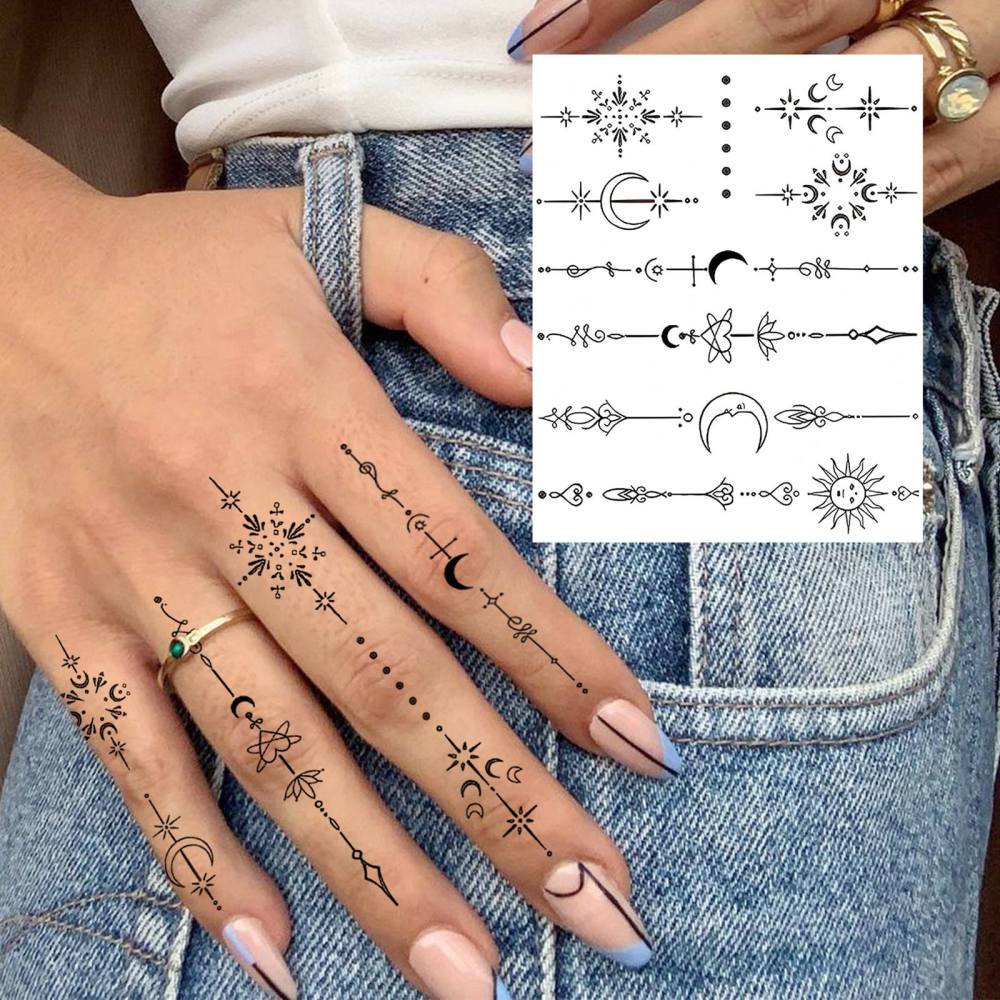 1 Sheet Y2k Moon Temporary Tattoos For Women Men Adults Hands Finger Foot Neck Clavicle Legs Thigh Forearm Shank Arm Body Art Makeup, Semi Permanent Temp Fake Tattoo Stickers Waterproof Long Lasting Realistic Tatoos For Festival Party Accessory