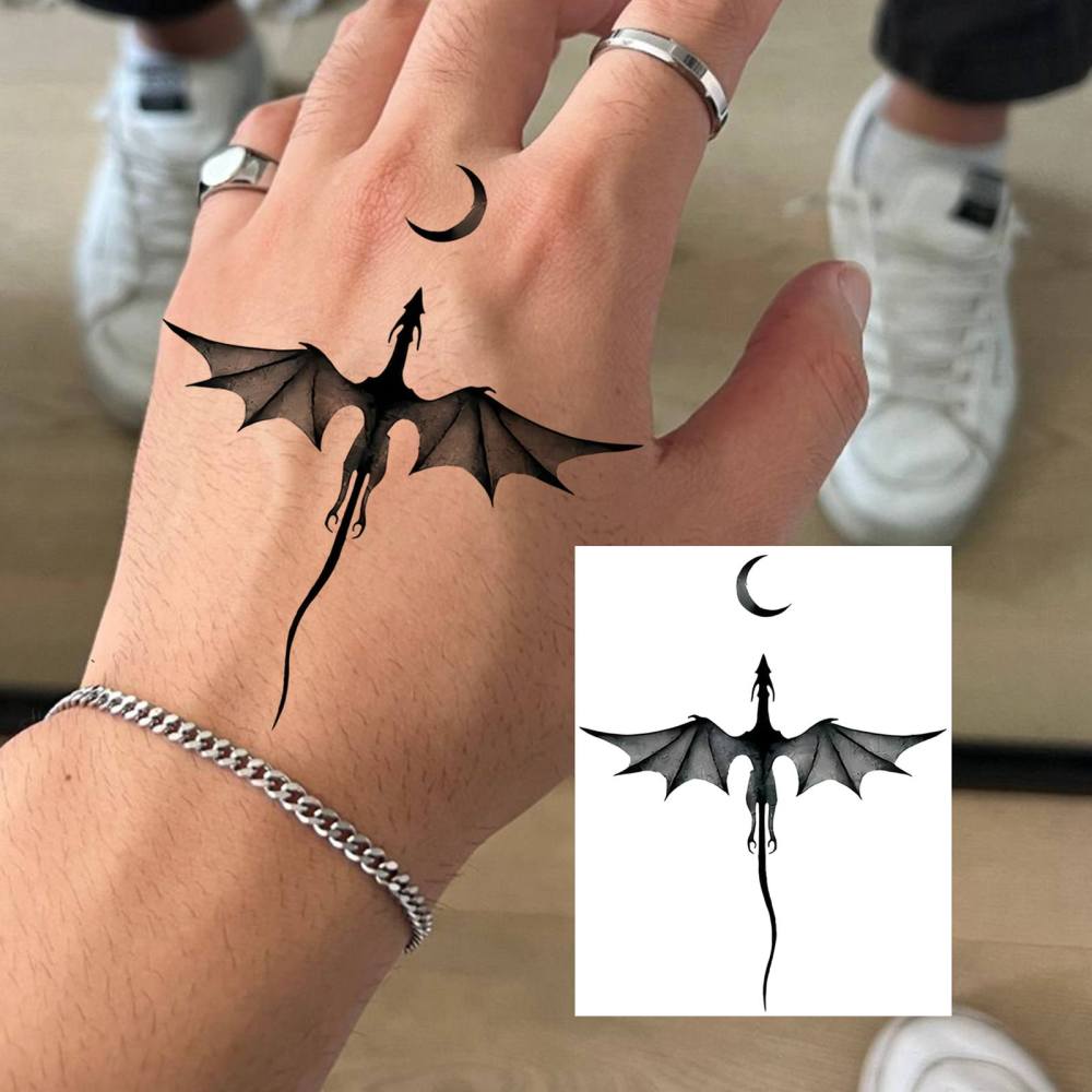 1 Sheet Y2k Bat Moon Temporary Tattoos For Women Men Adults Hands Finger Foot Neck Clavicle Legs Thigh Forearm Shank Arm Body Art Makeup, Semi Permanent Temp Fake Tattoo Stickers Waterproof Long Lasting Realistic Tatoos For Festival Party Accessory