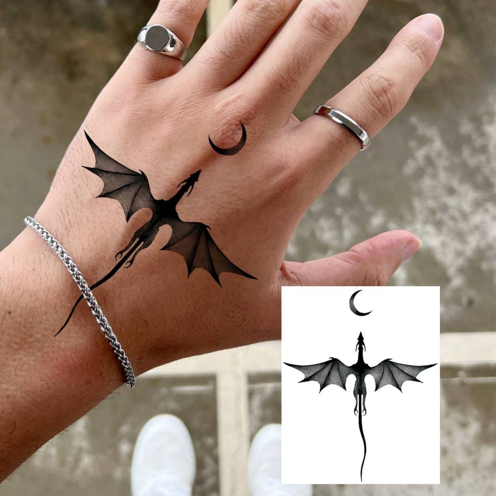 1 Sheet Y2k Bat Moon Temporary Tattoos For Women Men Adults Hands Finger Foot Neck Clavicle Legs Thigh Forearm Shank Arm Body Art Makeup, Semi Permanent Temp Fake Tattoo Stickers Waterproof Long Lasting Realistic Tatoos For Festival Party Accessory