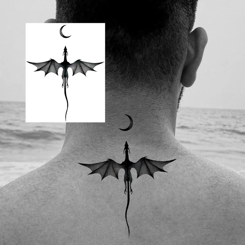 1 Sheet Y2k Bat Moon Temporary Tattoos For Women Men Adults Hands Finger Foot Neck Clavicle Legs Thigh Forearm Shank Arm Body Art Makeup, Semi Permanent Temp Fake Tattoo Stickers Waterproof Long Lasting Realistic Tatoos For Festival Party Accessory