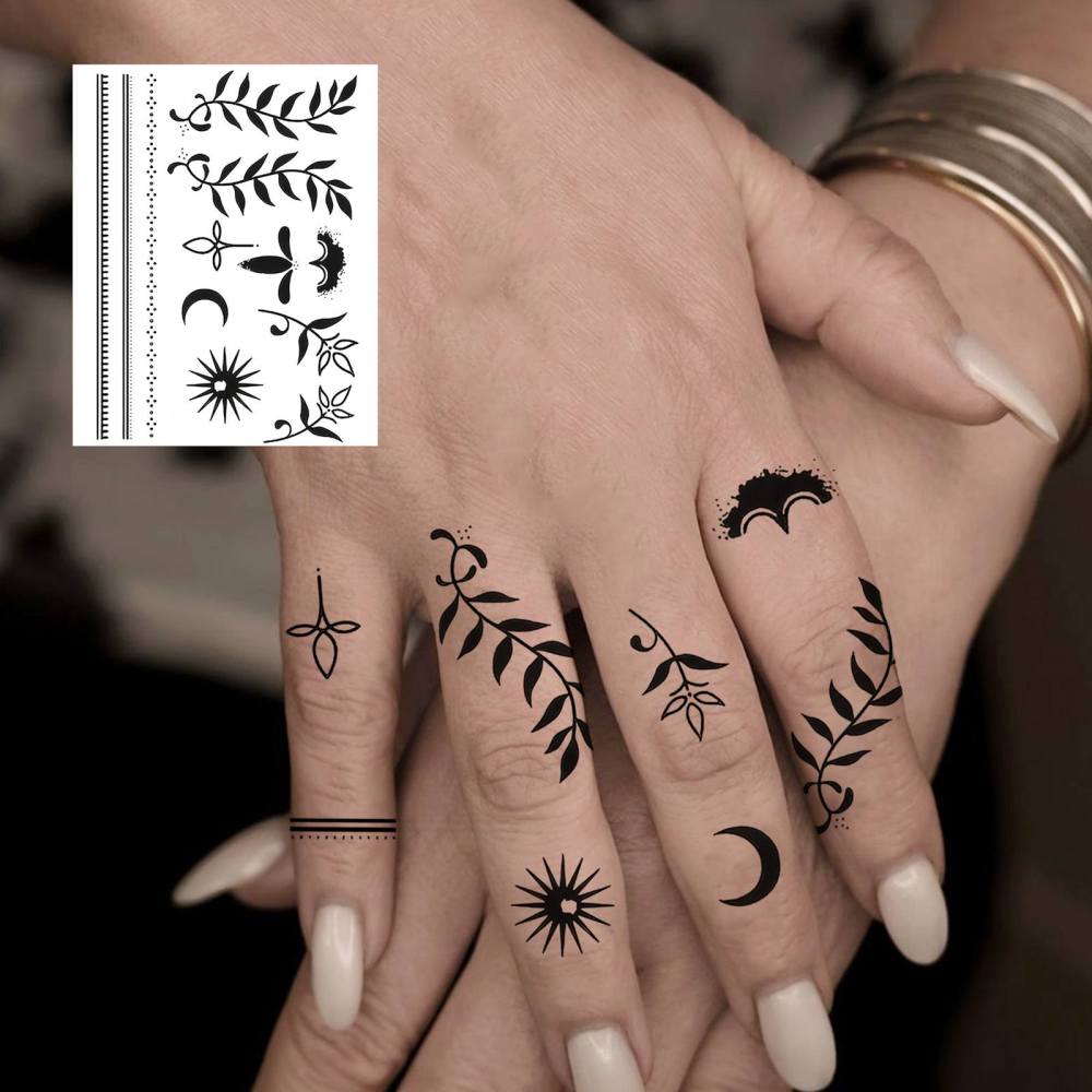1 Sheet Y2k Temporary Tattoos For Women Men Adults Hands Finger Foot Neck Clavicle Legs Thigh Forearm Shank Arm Body Art Makeup, Semi Permanent Temp Fake Tattoo Stickers Waterproof Long Lasting Realistic Tatoos For Festival Party Accessory