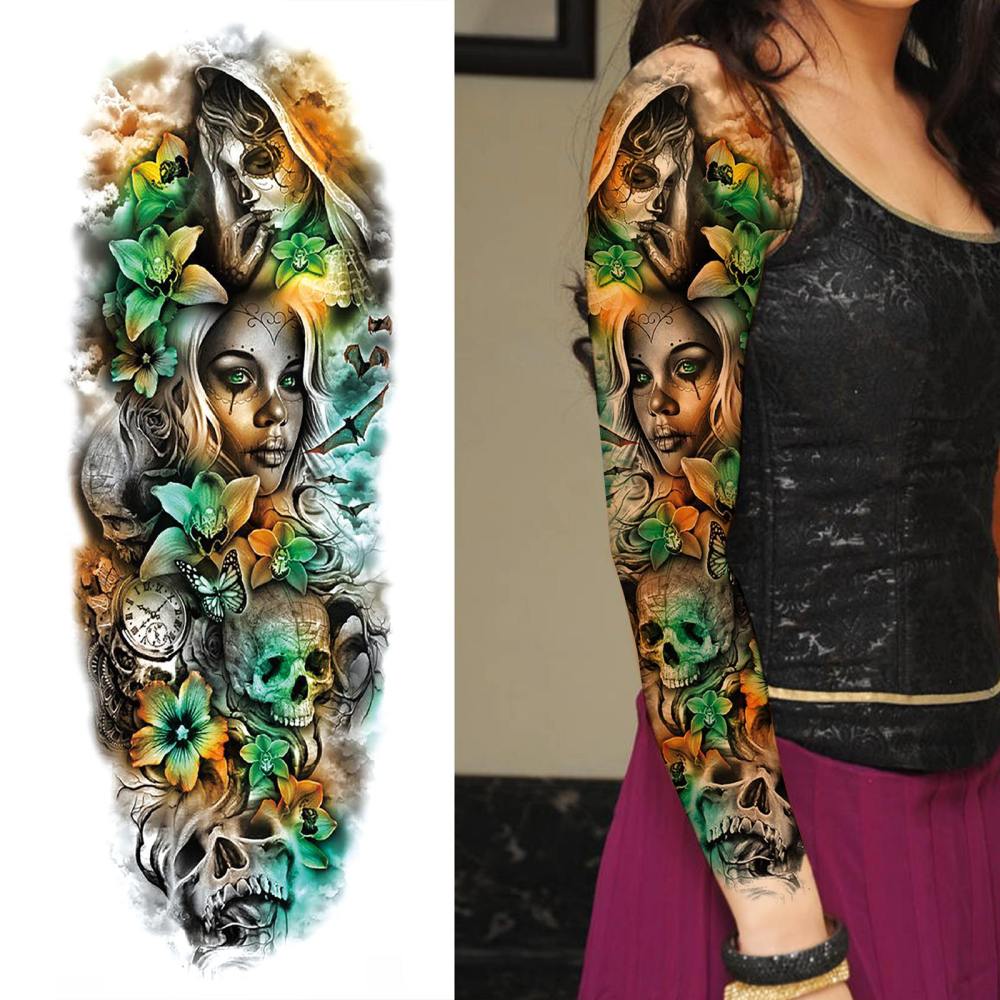 12 Sheets Full Arm Sleeve Animals  Flower Temporary Tattoos For Women Men Adults Hands Finger Foot Neck Clavicle Legs Thigh Arm Body Art Makeup, Semi Permanent Temp Fake Tattoo Stickers Waterproof Long Lasting Realistic Tatoos For Festival Party Accessory