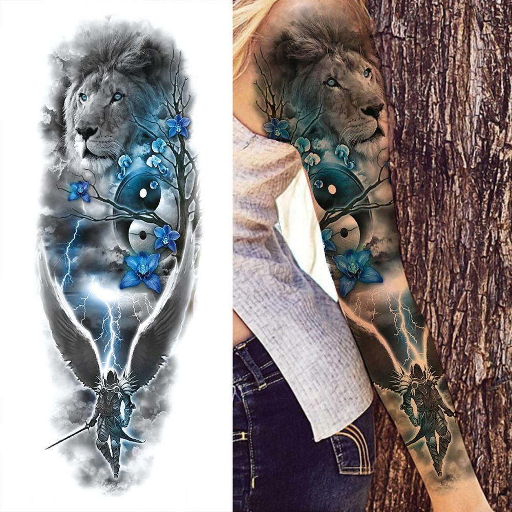 12 Sheets Full Arm Sleeve Animals  Flower Temporary Tattoos For Women Men Adults Hands Finger Foot Neck Clavicle Legs Thigh Arm Body Art Makeup, Semi Permanent Temp Fake Tattoo Stickers Waterproof Long Lasting Realistic Tatoos For Festival Party Accessory
