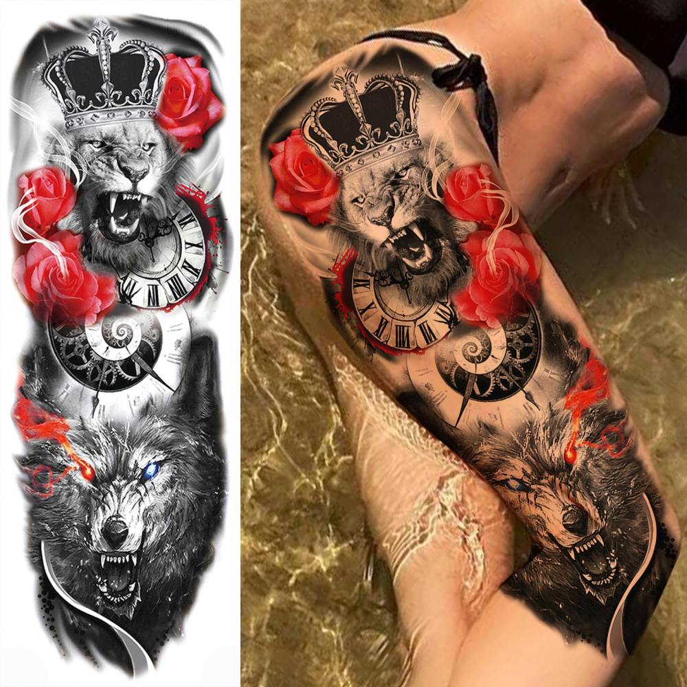 12 Sheets Full Arm Sleeve Animals  Flower Temporary Tattoos For Women Men Adults Hands Finger Foot Neck Clavicle Legs Thigh Arm Body Art Makeup, Semi Permanent Temp Fake Tattoo Stickers Waterproof Long Lasting Realistic Tatoos For Festival Party Accessory