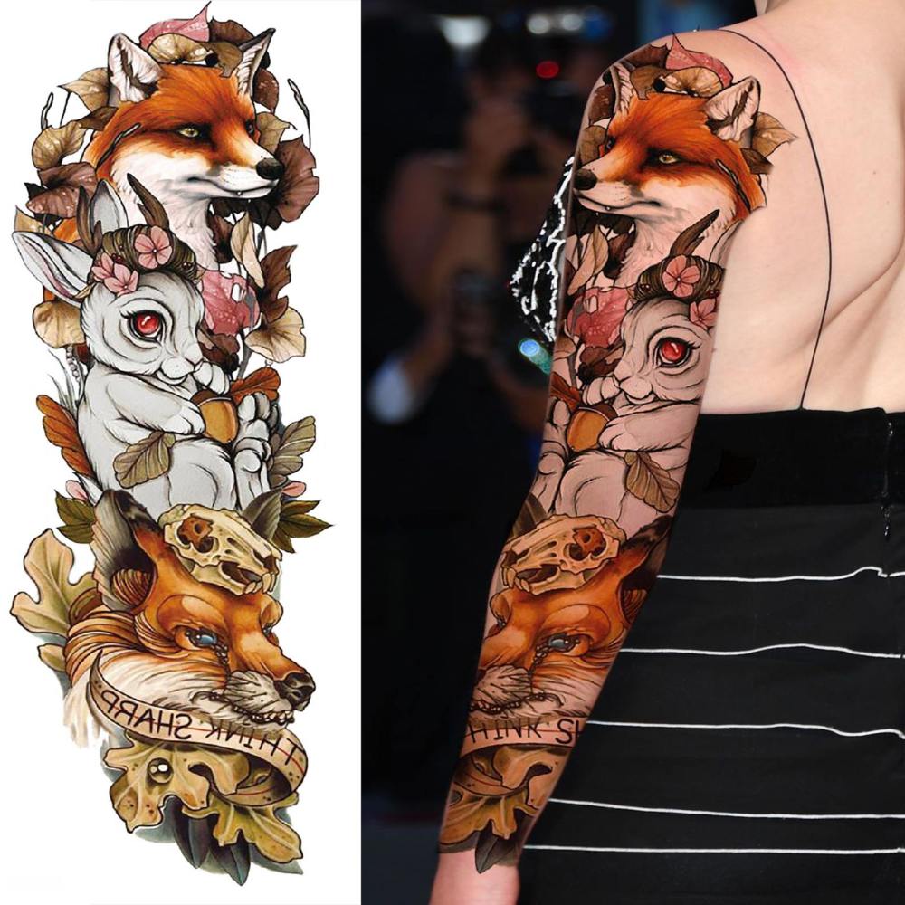 12 Sheets Full Arm Sleeve Animals  Flower Temporary Tattoos For Women Men Adults Hands Finger Foot Neck Clavicle Legs Thigh Arm Body Art Makeup, Semi Permanent Temp Fake Tattoo Stickers Waterproof Long Lasting Realistic Tatoos For Festival Party Accessory