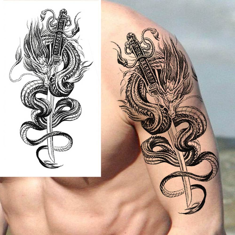 8 Sheets Dragon Temporary Tattoos For Women Men Adults Hands Finger Foot Neck Clavicle Shank Arm Body Art Makeup, Semi Permanent Temp Fake Tattoo Stickers Waterproof Long Lasting Realistic Tatoos For Festival Party Accessory