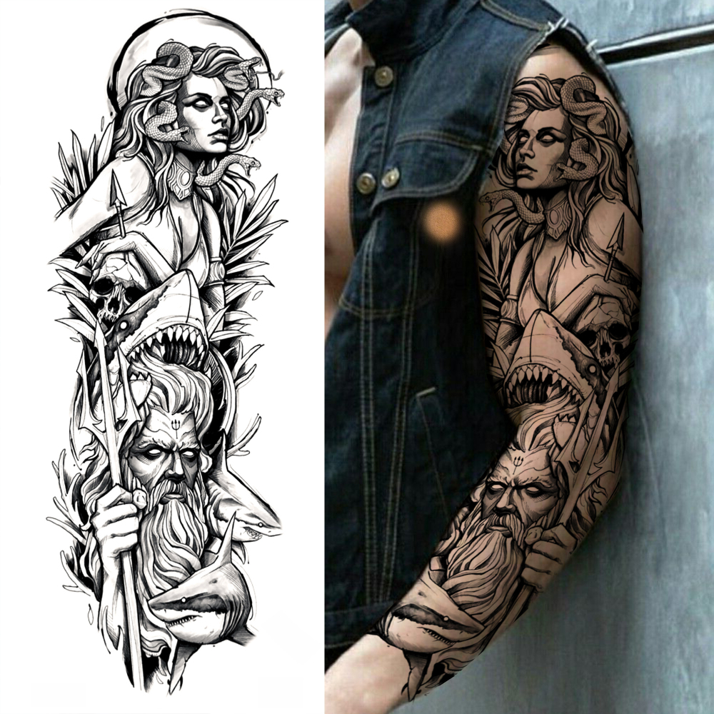 8 Sheets Zeus Temporary Tattoos For Women Men Adults Hands Finger Foot Neck Clavicle Legs Thigh Arm Body Art, Semi Permanent Temp Fake Tattoo Stickers Waterproof Long Lasting Realistic Tatoos For Festival Party