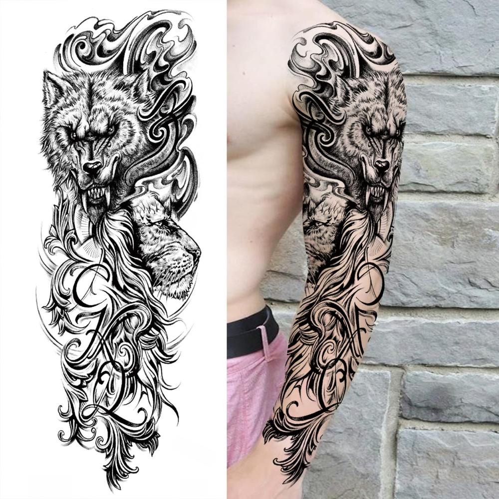 12 Sheets Full Arm Sleeve Animals Temporary Tattoos For Women Men Adults Hands Finger Foot Neck Clavicle Legs Thigh Arm Body Art Makeup, Semi Permanent Temp Fake Tattoo Stickers Waterproof Long Lasting Realistic Tatoos For Festival Party Accessory