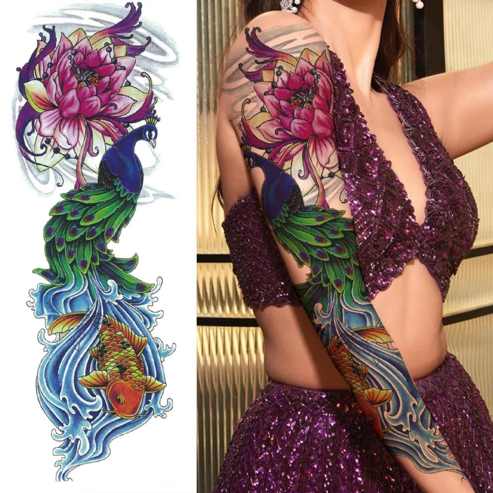 12 Sheets Full Arm Sleeve Animals  Flower Temporary Tattoos For Women Men Adults Hands Finger Foot Neck Clavicle Legs Thigh Arm Body Art Makeup, Semi Permanent Temp Fake Tattoo Stickers Waterproof Long Lasting Realistic Tatoos For Festival Party Accessory