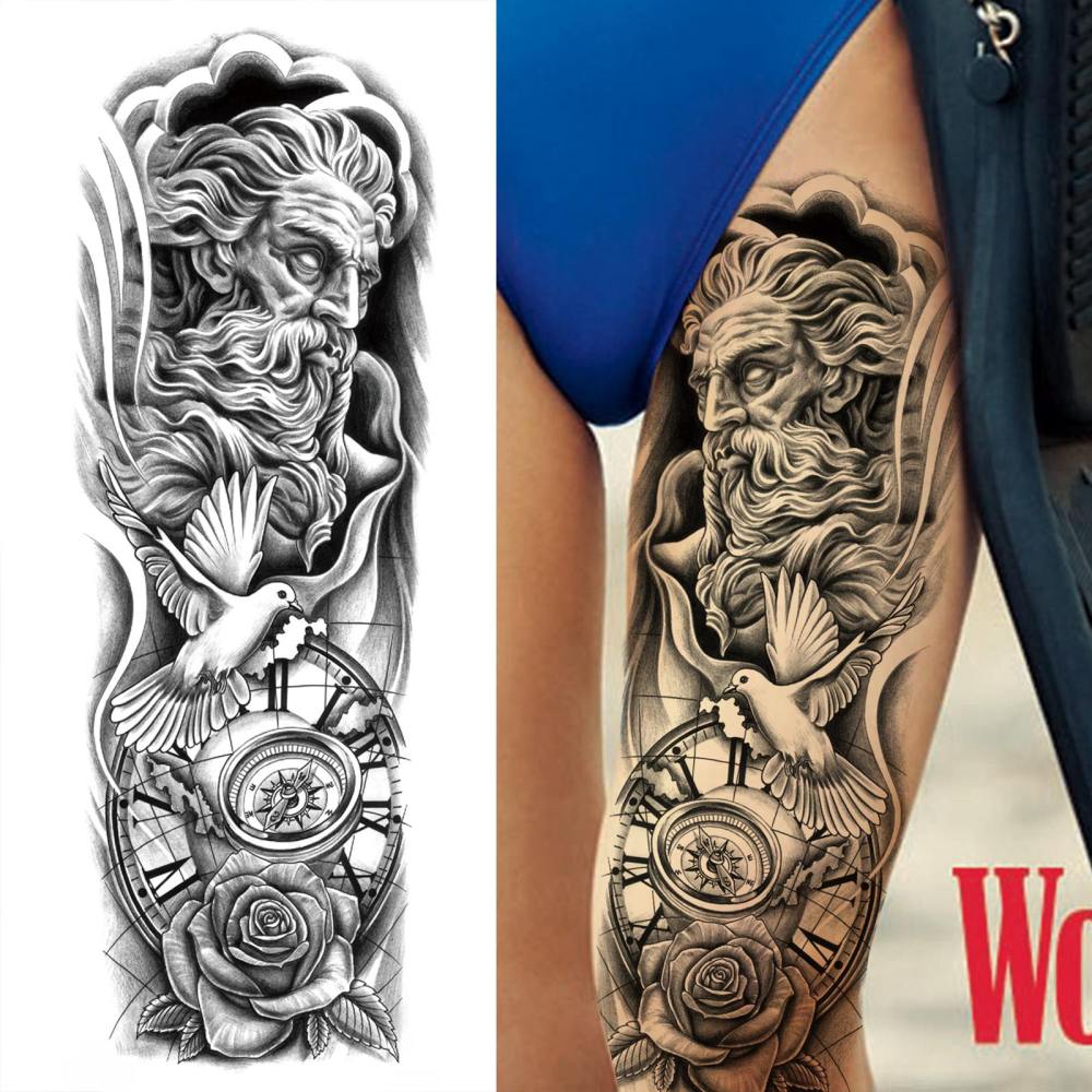 11 Sheets Full Arm Sleeve Zeus Warrior Temporary Tattoos For Women Men Adults Hands Finger Foot Legs Thigh Arm Body Art Makeup, Semi Permanent Temp Fake Tattoo Stickers Waterproof Long Lasting Realistic Tatoos For Festival Party Accessory