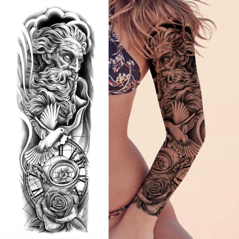 11 Sheets Full Arm Sleeve Zeus Warrior Temporary Tattoos For Women Men Adults Hands Finger Foot Legs Thigh Arm Body Art Makeup, Semi Permanent Temp Fake Tattoo Stickers Waterproof Long Lasting Realistic Tatoos For Festival Party Accessory