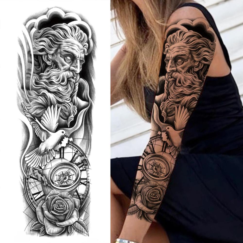 12 Sheets Full Arm Sleeve Animals Temporary Tattoos For Women Men Adults Hands Finger Foot Neck Clavicle Legs Thigh Arm Body Art Makeup, Semi Permanent Temp Fake Tattoo Stickers Waterproof Long Lasting Realistic Tatoos For Festival Party Accessory