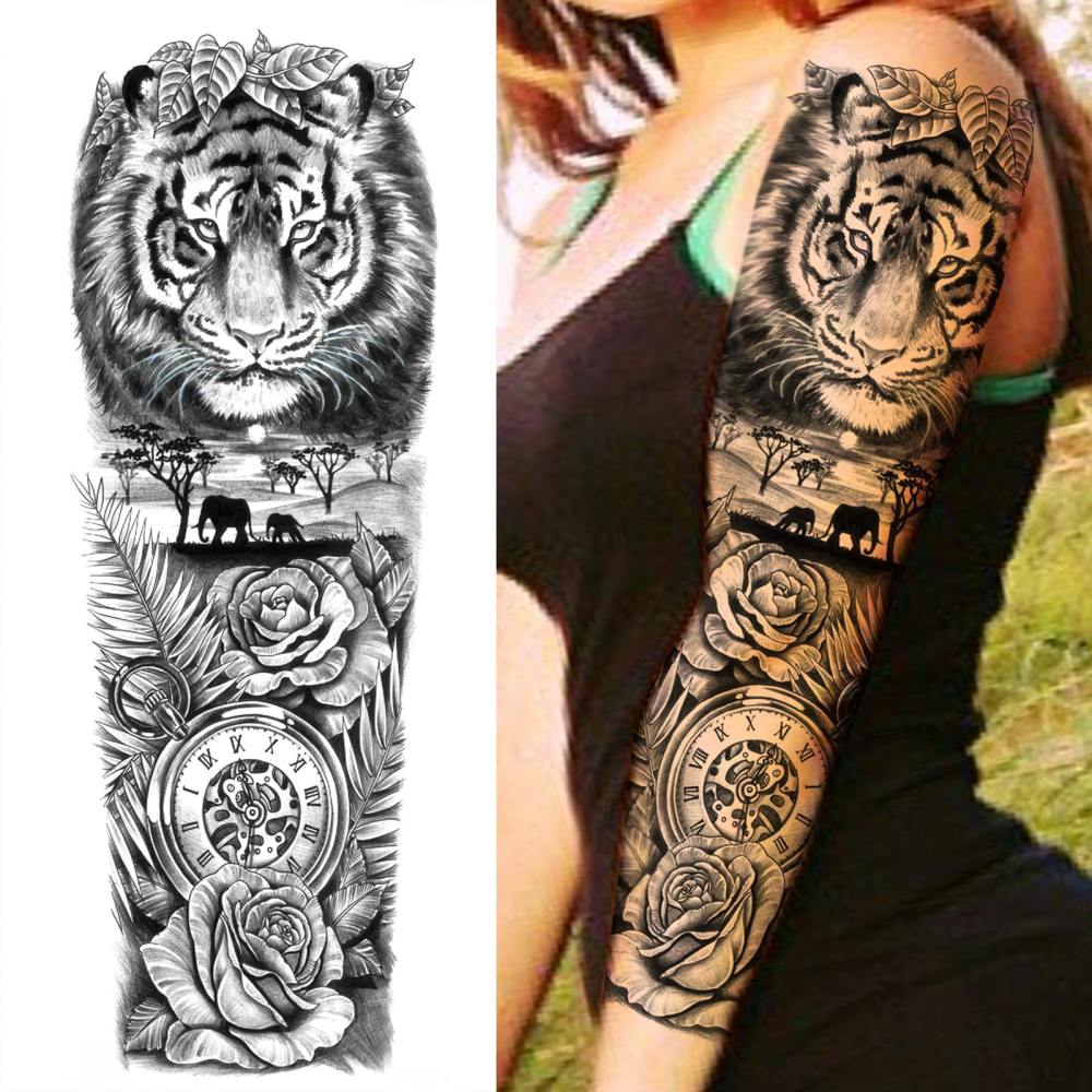 12 Sheets Full Arm Sleeve Animals Temporary Tattoos For Women Men Adults Hands Finger Foot Neck Clavicle Legs Thigh Arm Body Art Makeup, Semi Permanent Temp Fake Tattoo Stickers Waterproof Long Lasting Realistic Tatoos For Festival Party Accessory