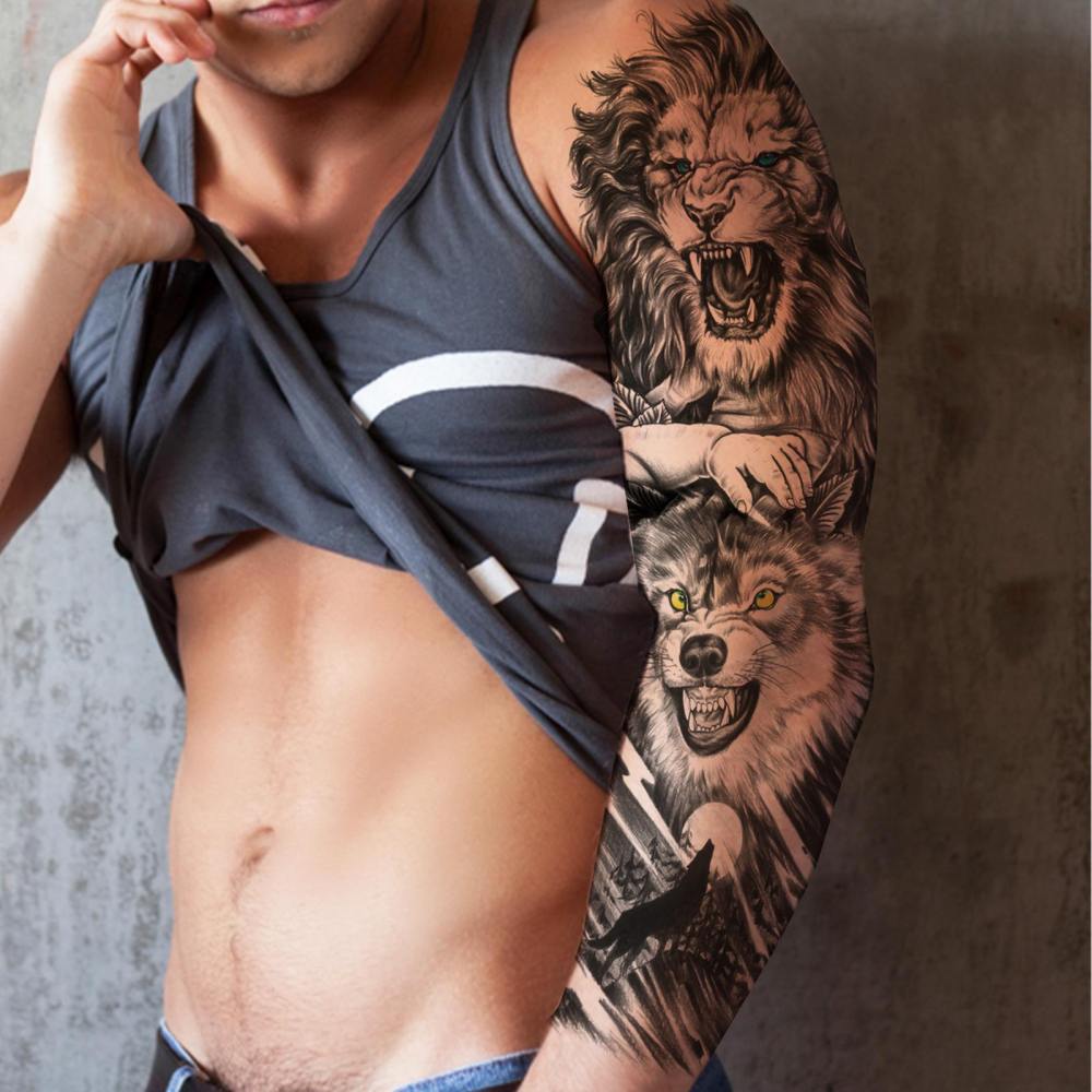 12 Sheets Full Arm Sleeve Animals Temporary Tattoos For Women Men Adults Hands Finger Foot Neck Clavicle Legs Thigh Arm Body Art Makeup, Semi Permanent Temp Fake Tattoo Stickers Waterproof Long Lasting Realistic Tatoos For Festival Party Accessory