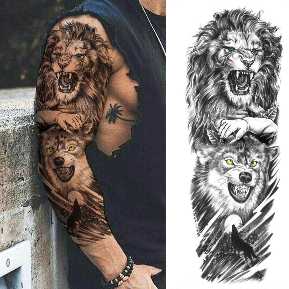 12 Sheets Full Arm Sleeve Animals Temporary Tattoos For Women Men Adults Hands Finger Foot Neck Clavicle Legs Thigh Arm Body Art Makeup, Semi Permanent Temp Fake Tattoo Stickers Waterproof Long Lasting Realistic Tatoos For Festival Party Accessory