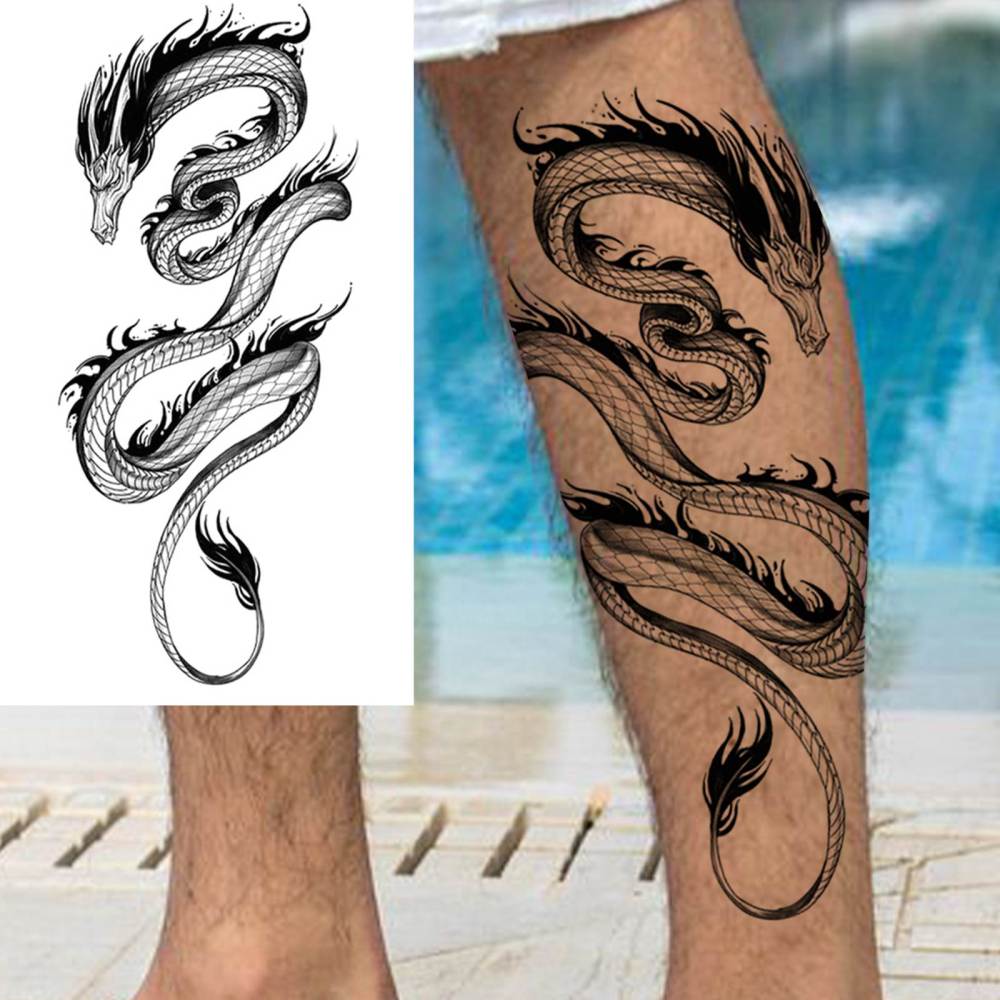 8 Sheets Dragon Temporary Tattoos For Women Men Adults Hands Finger Foot Neck Clavicle Shank Arm Body Art Makeup, Semi Permanent Temp Fake Tattoo Stickers Waterproof Long Lasting Realistic Tatoos For Festival Party Accessory