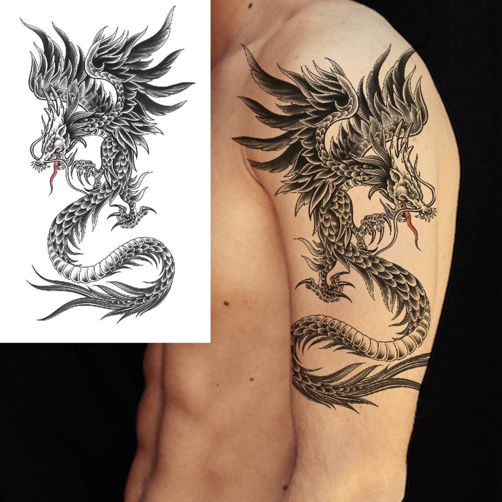 8 Sheets Dragon Temporary Tattoos For Women Men Adults Hands Finger Foot Neck Clavicle Shank Arm Body Art Makeup, Semi Permanent Temp Fake Tattoo Stickers Waterproof Long Lasting Realistic Tatoos For Festival Party Accessory
