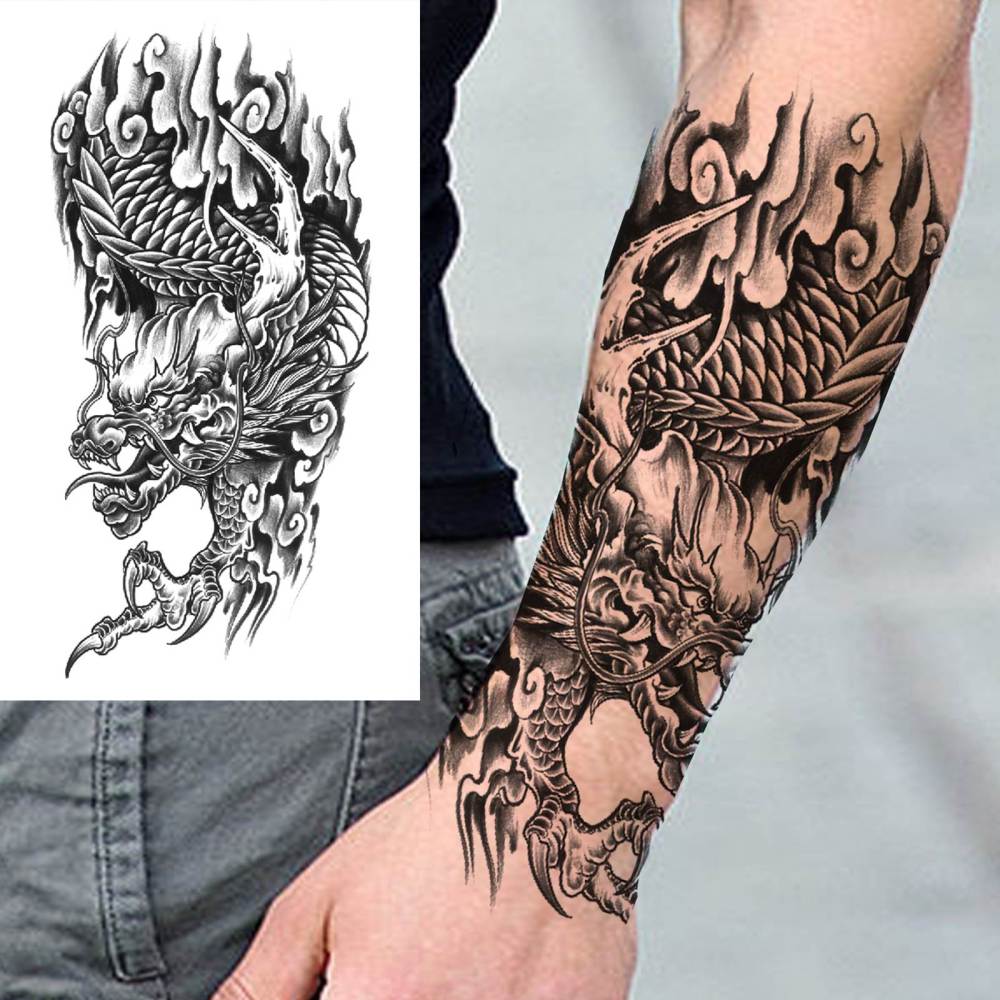 8 Sheets Dragon Temporary Tattoos For Women Men Adults Hands Finger Foot Neck Clavicle Shank Arm Body Art Makeup, Semi Permanent Temp Fake Tattoo Stickers Waterproof Long Lasting Realistic Tatoos For Festival Party Accessory