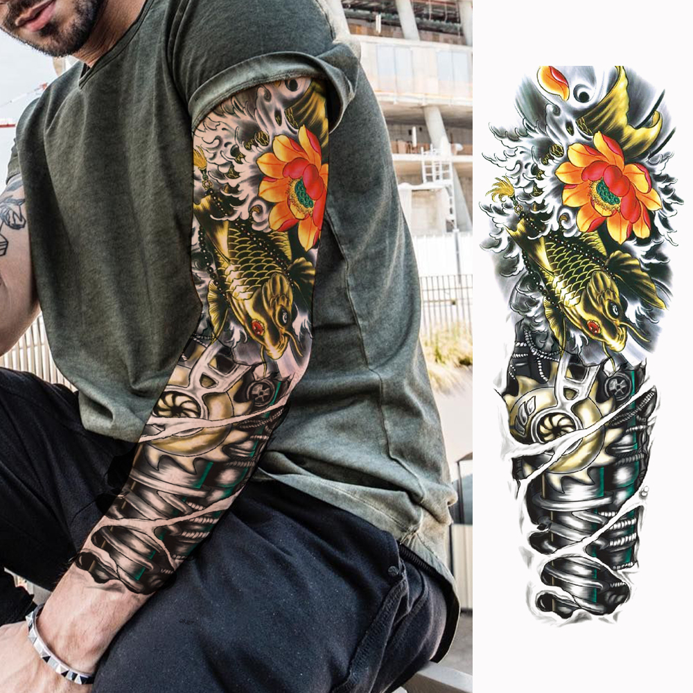 12 Sheets Old School Carp Temporary Tattoos For Women Men Adults Hands Finger Foot Neck Clavicle Legs Thigh Arm Body Art, Semi Permanent Temp Fake Tattoo Stickers Waterproof Long Lasting Realistic Tatoos For Festival Party