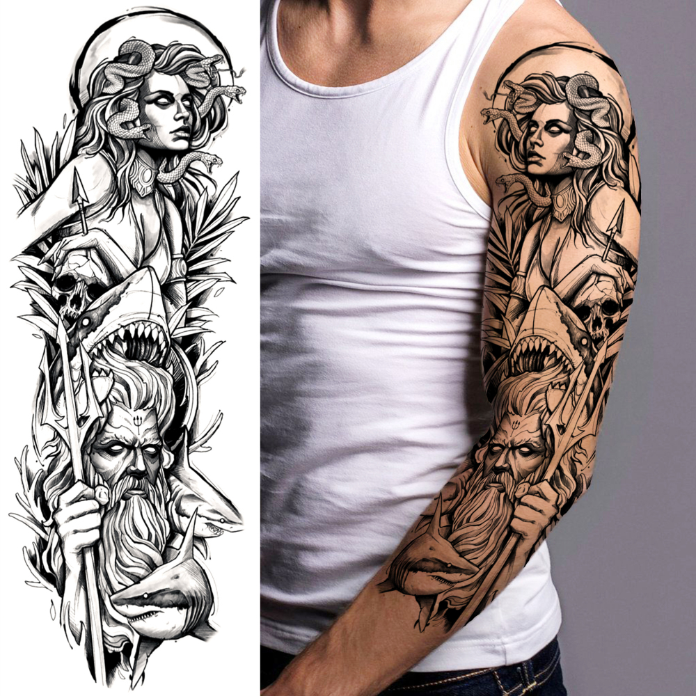 8 Sheets Zeus Temporary Tattoos For Women Men Adults Hands Finger Foot Neck Clavicle Legs Thigh Arm Body Art, Semi Permanent Temp Fake Tattoo Stickers Waterproof Long Lasting Realistic Tatoos For Festival Party