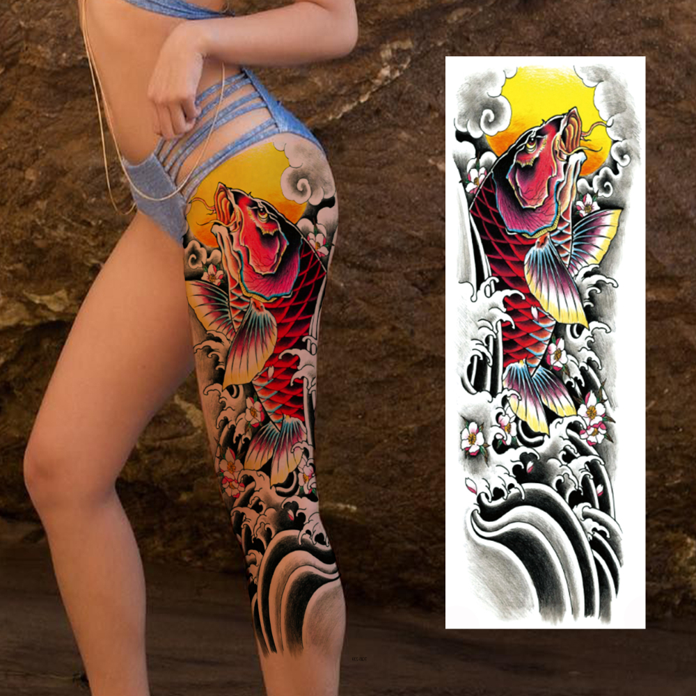 12 Sheets Old School Carp Temporary Tattoos For Women Men Adults Hands Finger Foot Neck Clavicle Legs Thigh Arm Body Art, Semi Permanent Temp Fake Tattoo Stickers Waterproof Long Lasting Realistic Tatoos For Festival Party