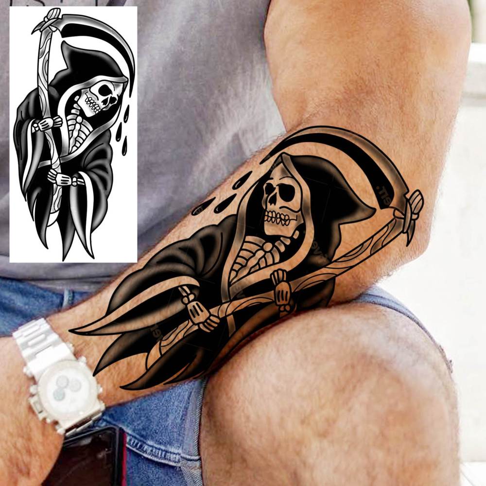 8 Sheets Skull Skeleton Halloween Temporary Tattoos For Women Men Adults Hands Finger Foot Neck Clavicle Shank Arm Body Art Makeup, Semi Permanent Temp Fake Tattoo Stickers Waterproof Long Lasting Realistic Tatoos For Festival Party Accessory