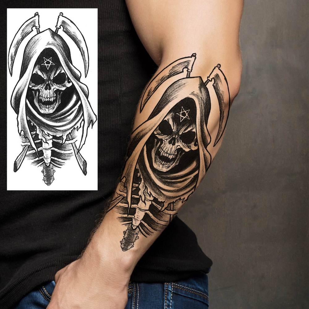 8 Sheets Skull Skeleton Halloween Temporary Tattoos For Women Men Adults Hands Finger Foot Neck Clavicle Shank Arm Body Art Makeup, Semi Permanent Temp Fake Tattoo Stickers Waterproof Long Lasting Realistic Tatoos For Festival Party Accessory